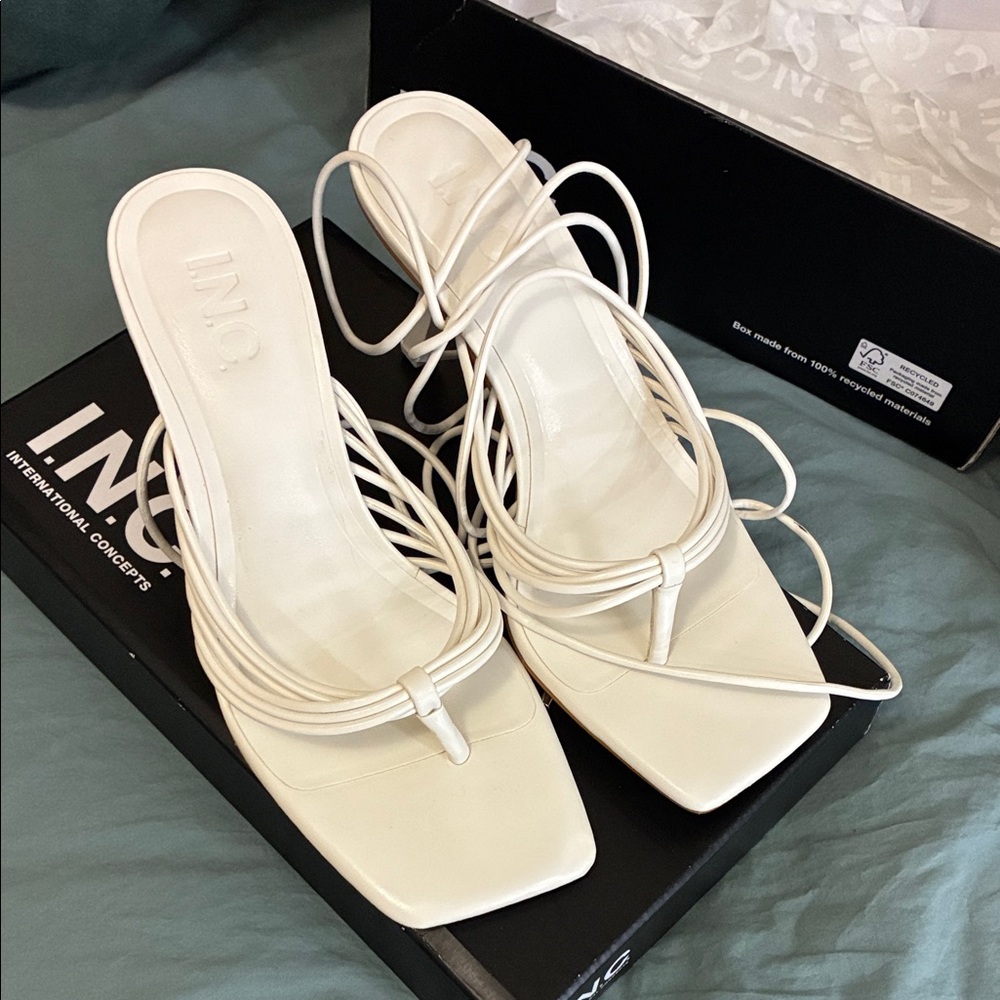 INC International Concepts Women's Cream Strappy Heels